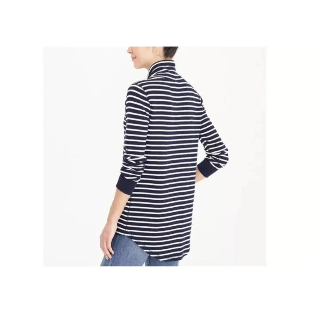J Crew Beach Striped Funnelneck Sweatshirt Waffle Knit Cotton Navy Blue Pocket S